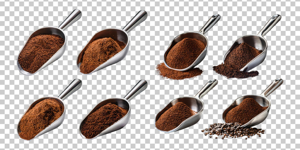 Confronto tra diversi livelli di macinatura del caffè, da grossolana a fine